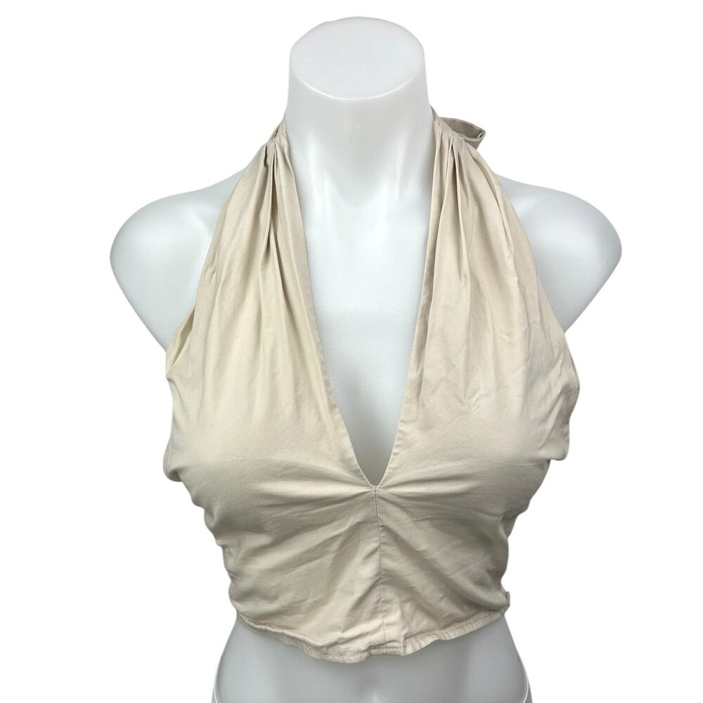 STAUD Beige Tan Halter Tie Cami Camisole V Neck Sleeveless Crop Tank Top Size 0